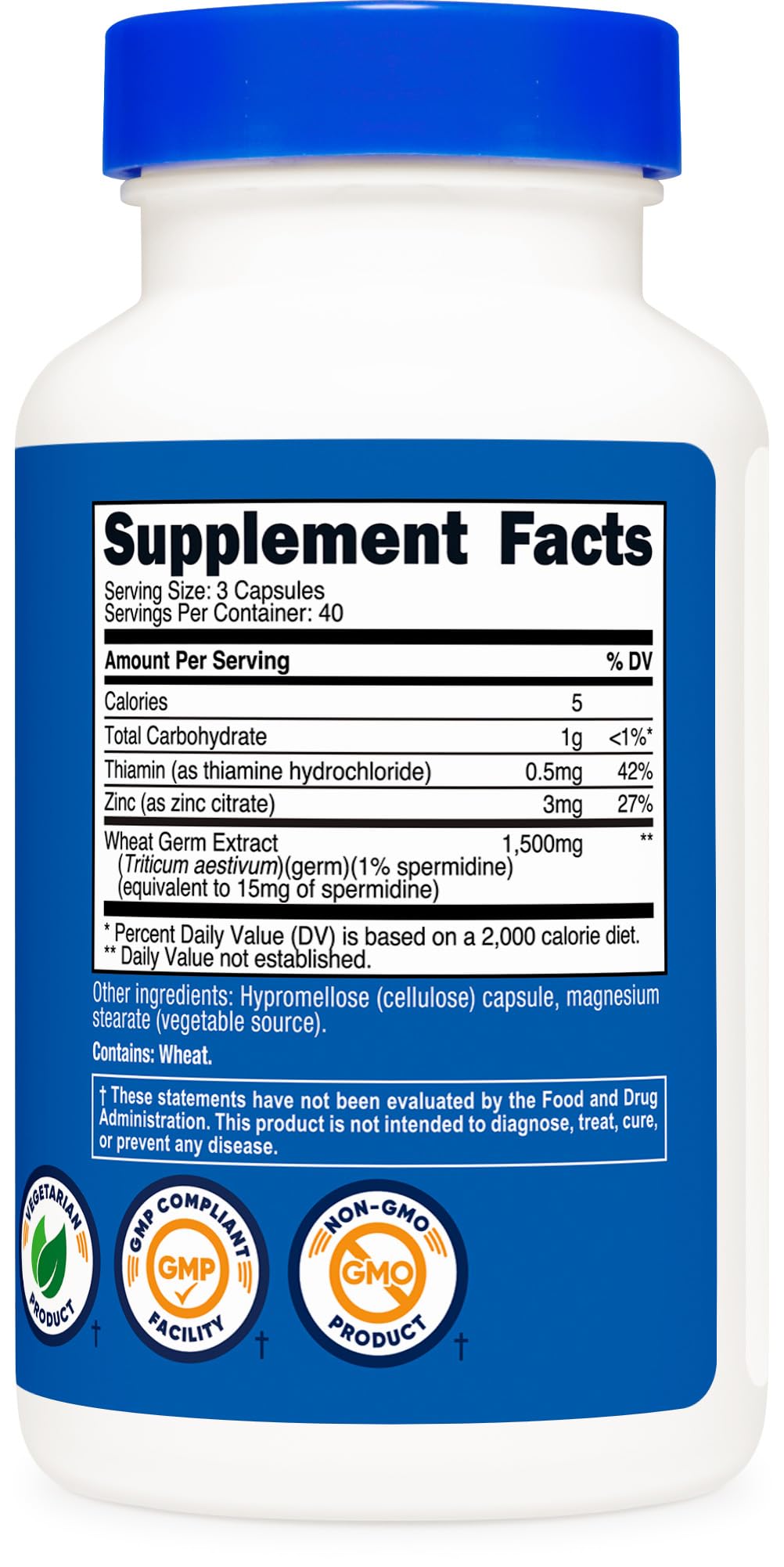 Nutricost Spermidine Wheat Germ Extract Supplement 120 Capsules for 40 Servings Per Bottle - Vegetarian, GMO Free
