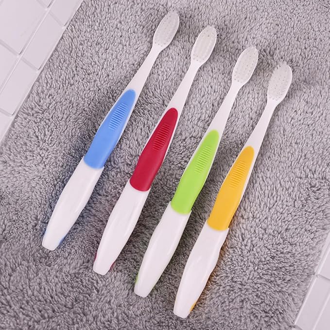 TOVINANNA 4Pcs Soft Bristle Training Toothbrushes with Anti-Slip Handle for Ages Oral Care Tool in Green Blue Yellow Red Comfortable Grip