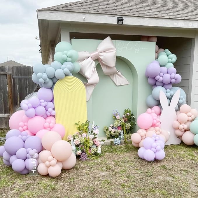Easter Balloon Arch Garland kit 167pcs Pastel Macaron Pink Purple Mist Green Blue Latex Balloons with Rabbit Carrot Foil Balloon for Hello Spring Easter Birthday Daisy Flower Party Decoration