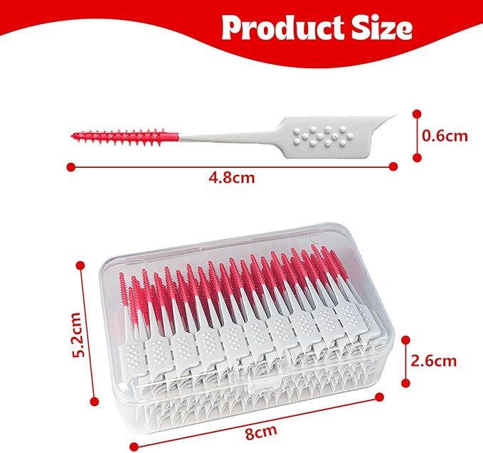 Dental Floss Picks Soft Silicone interdental Brush, Braces Brush, Floss Picks for Teeth, Disposable interdental Brush, Suitable for Cleaning Teeth Health(Red, 160pcs)