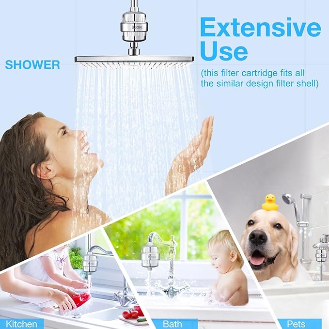 4 Pc Luxau 20 Stage (Also Fit 15, 18 Stage) Shower Filter Replacement Cartridge, Shower Head Filter Refill, for Hard Water Chlorine Heavy Metal, Skin Hair, Fit Any Similar Design Shower Water Filter