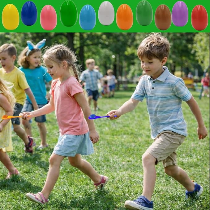 6 Wooden Easter Eggs and 6 Wooden Spoon Race Game Set, 6 Sets, Multi-Player Carnival Game for Kids & Family Activity Holiday Outdoor Yard Easter Egg Hunt Birthday Party Lawn Games