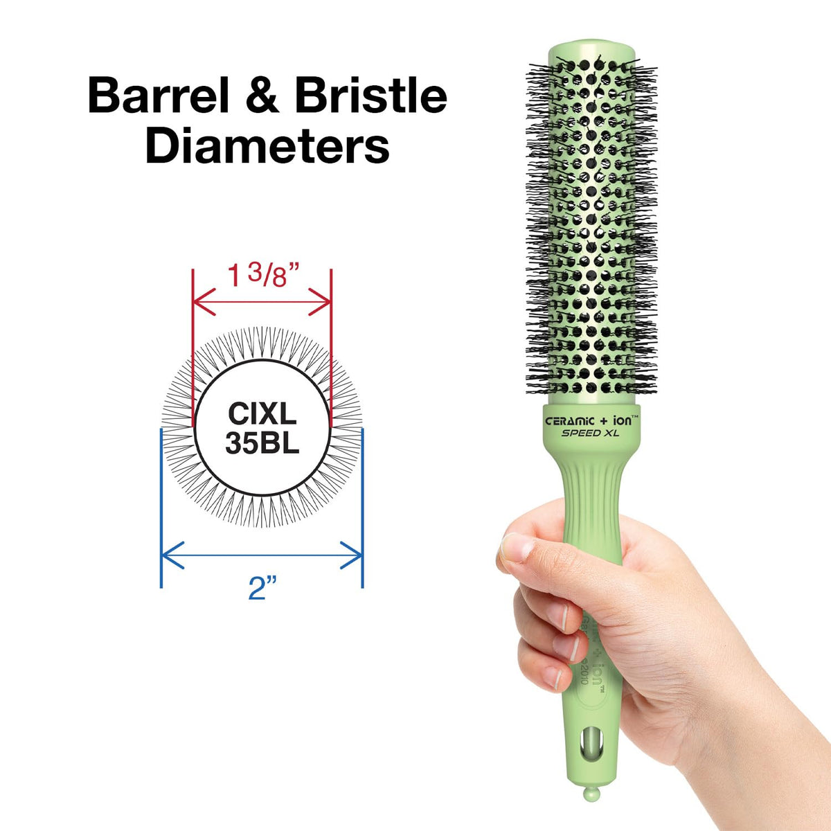 Olivia Garden Ceramic + Ion Speed XL - Extra-Long Round Thermal Hair Brush - Not Electrical - Professional Blowout Brush for Normal to Thick Hair - 4 1/4" - Diameter Barrel - 715-CIXL45BL