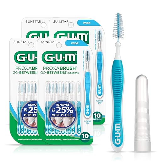 GUM Proxabrush Go-Betweens - Wide - Interdental Brushes - Soft Bristled Dental Picks for Plaque Removal Health - Safe for Braces & Dental Devices, 10 Count (Pack of 4)