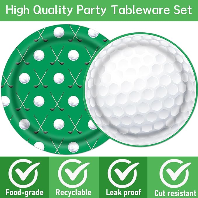 Rakuto Golf Party Plates Napkins, 64PCS Golf Party Decoration Supplies Tableware Set, Disposable Paper Plates Napkins Forks Birthdays Supplies(16 Guests)