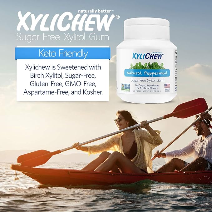 Xylichew 100% Xylitol Chewing Gum - Non GMO, Non Aspartame, Gluten Free, and Sugar Free Gum - Natural Oral Care, Relieves Bad Breath and Dry Mouth - Peppermint, 240 Count