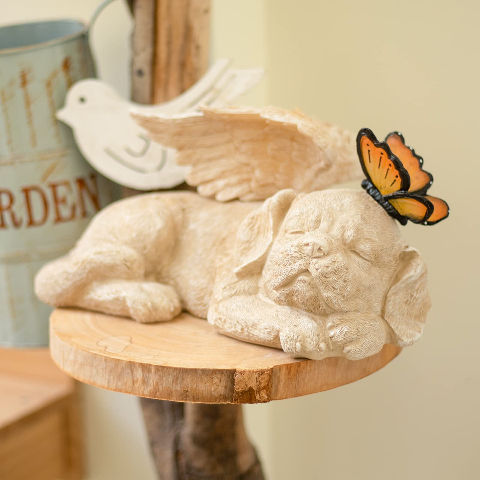Sleeping Dog Angel Statue with Solar Light, Dog Memorial Garden Statue