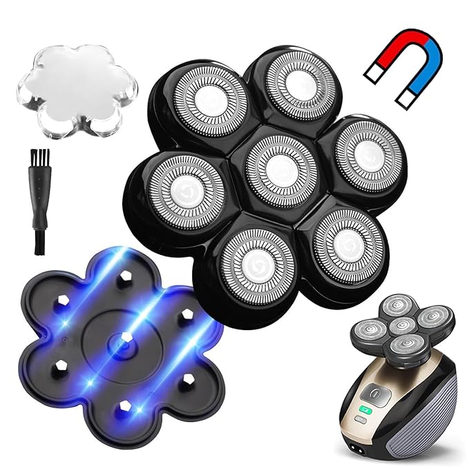 Universal Magnetic Interface 7 Blades Head Shaver Replacement Heads for Freedom Series Head Shaver, Universal Replacement Heads Wet and Dry (7 Blades, Magnetic Interface)