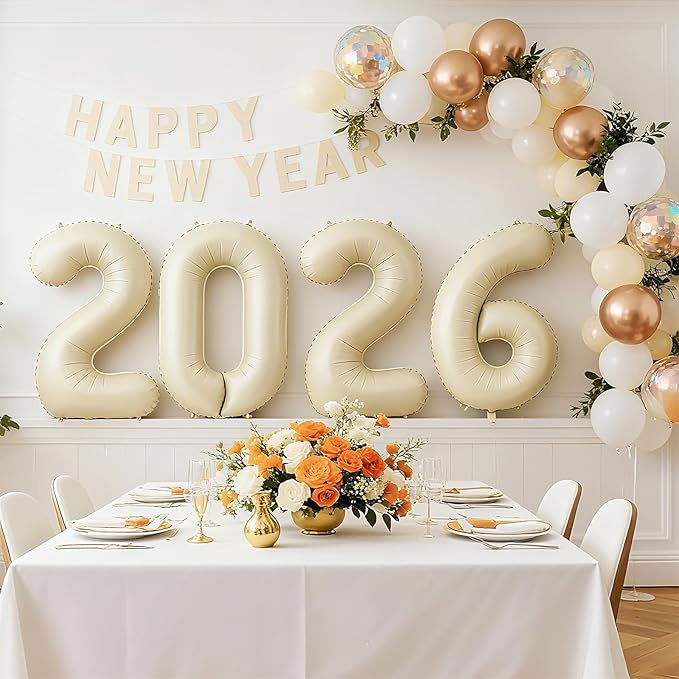 2026 Balloons Beige,40Inch Cream Huge Foil Number 2026 Balloons Nude for Happy New Year Eve Graduation Decorations