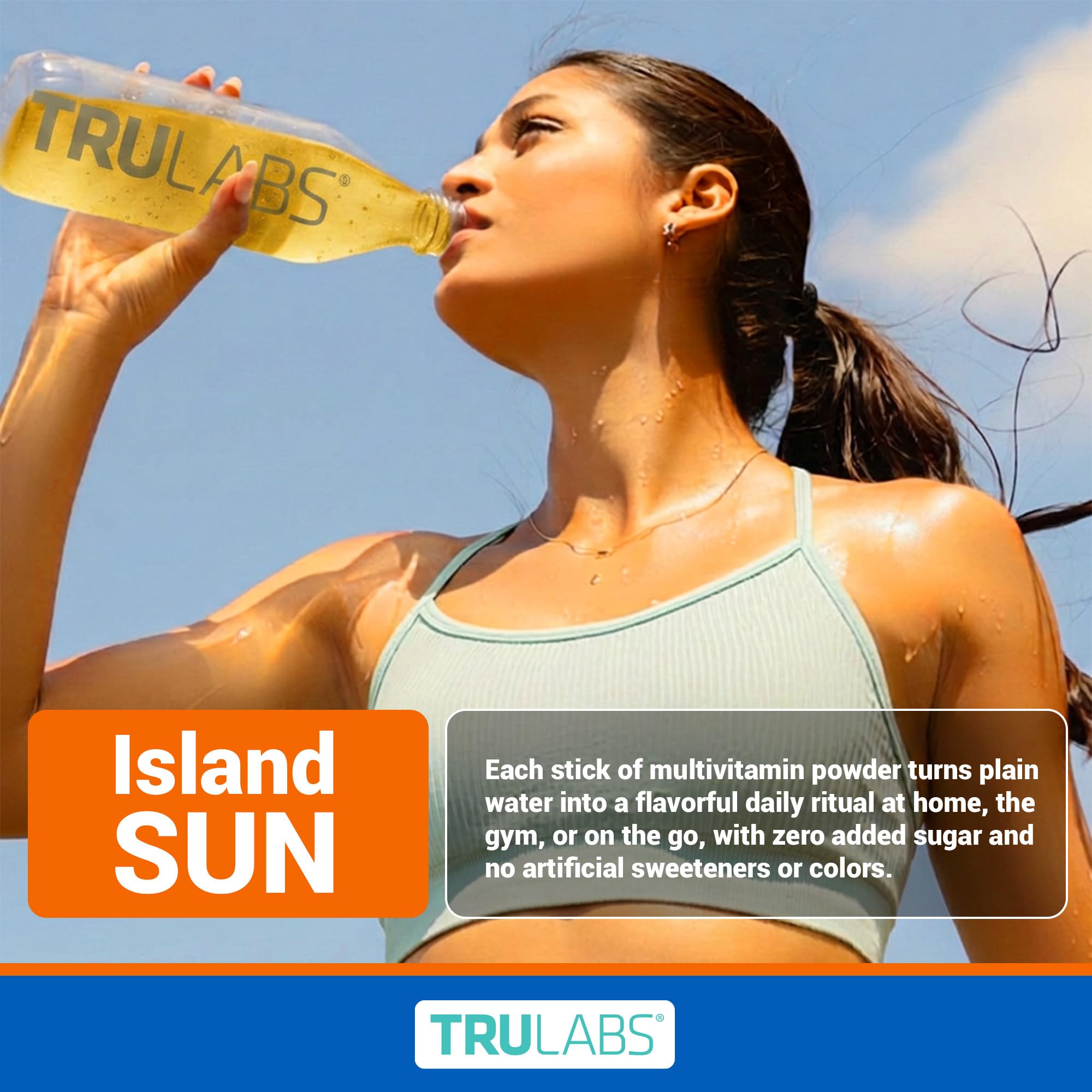 TRULABS Multivitamin Drink Mix – Island Sun Flavor with 24 Vitamins & Minerals, 8 B Vitamins, A, C, D3, E, K2, Sugar Free with Monk Fruit, Dairy Gluten Soy Free, Vegan (16 Stick Packs)