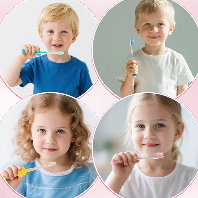 Toothbrushes for Kids In Bulk, Individually Wrapped Disposable Toothbrush Cute Manual Soft Bristles Children Toothbrush With Cover Suction Cup Toddler Toiletries Set for Home/School/Travel (40 Pack)