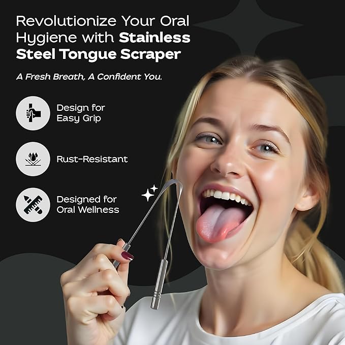 Justnatur 100% Pure Stainless Steel | Ultimate Tongue Cleaner for Fresher Breath | Reusable Metal Tongue Scraper for Adults & Kids | Extra Durable Tongue Cleaning Tool (30g Pack of 2)