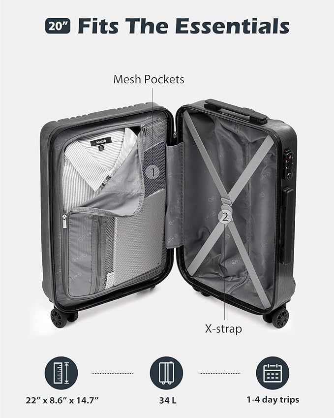 Coolife Luggage PC+ABS Hardshell Suitcase with TSA Lock, Spinner Carry On Lightweight (orange, S(20in_carry on))