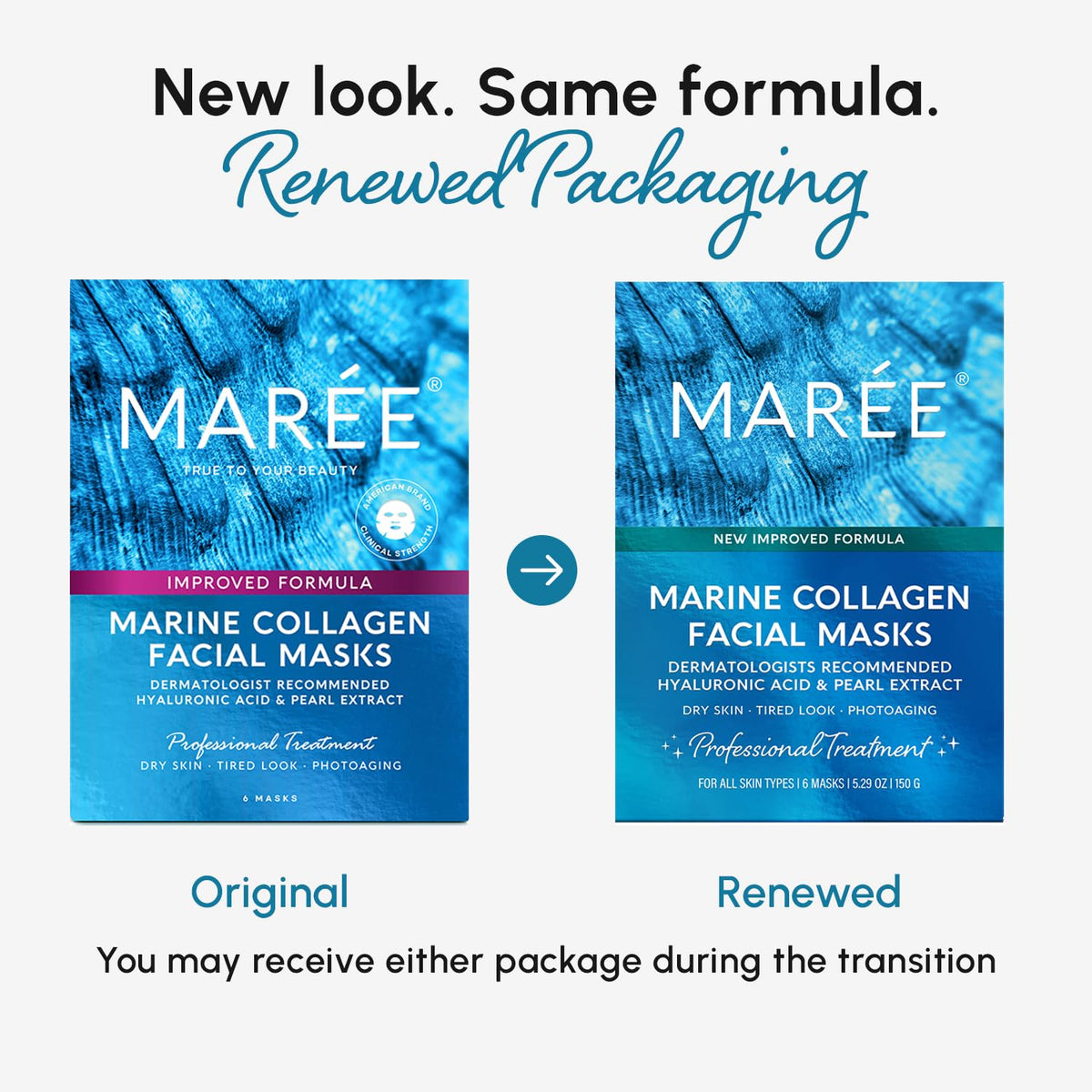 MAREE Collagen Facial Mask with Hyaluronic Acid — Sheet Face Mask Skincare — Centella Asiatica, Green & Red Algae Extract — Hydrating Facemask For Women Skin Care — Mascarillas Para La Cara — 12 Count