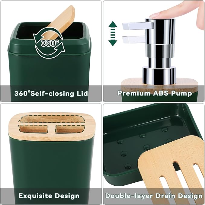 Bathroom Accessory Set 9 Piece Hunter Green Bathroom Set with Trash Can Bathroom Accessories Green Bathroom Decor