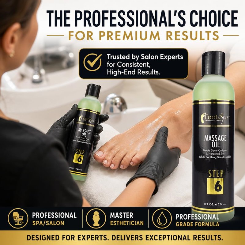 Foot SPA Pedicure Massage Oil – Tea Tree, Peppermint & Eucalyptus Blend for Callus Softening & Cracked Heel Repair | Cooling Relief | Professional Salon & At-Home Use | 8 oz