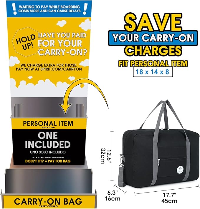 For Spirit Airlines Personal Item Bag Foldable Travel Duffel Bag Tote Carry on Luggage Duffle Overnight for Women and Men