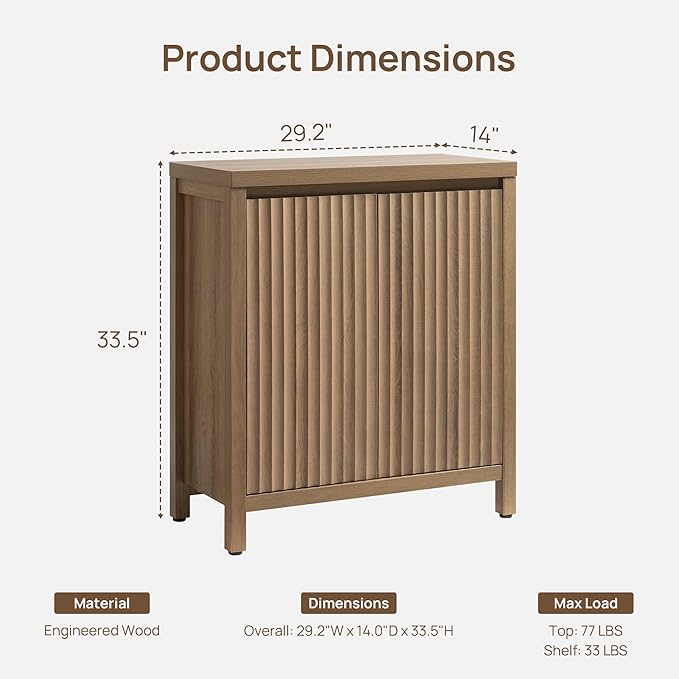 SICOTAS Sideboard Buffet Cabinet with Storage, Fluted Credenza Console Cabinet with Adjustable Shelves, Farmhouse Coffee Bar Storage Cabinets for Kitchen, Living Room, Entryway, Caramel Oak, 2 PCS
