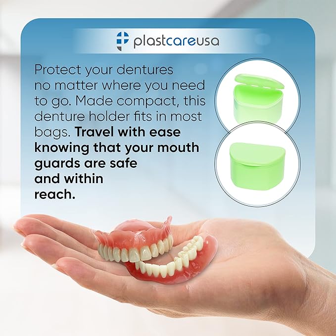 Denture Cases 5 Color Pack - Dental Box For Artificial Teeth, Mouth Guard, Night Guard, Gum Shields, Retainer - Denture Bath Container for Women and Men - Travel Denture Cup by PlastCare USA