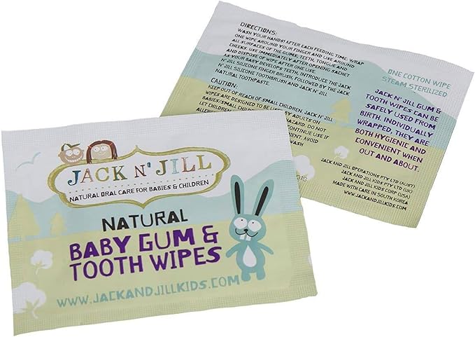 Jack N' Jill Baby Gum & Tooth Wipes - Neutral Flavor - All-Natural & Safe, 100% Soft Cotton, Steam Sterilized, Gently Textured - Fluoride Free, Sugar Free, Parabens Free - 25 Pack