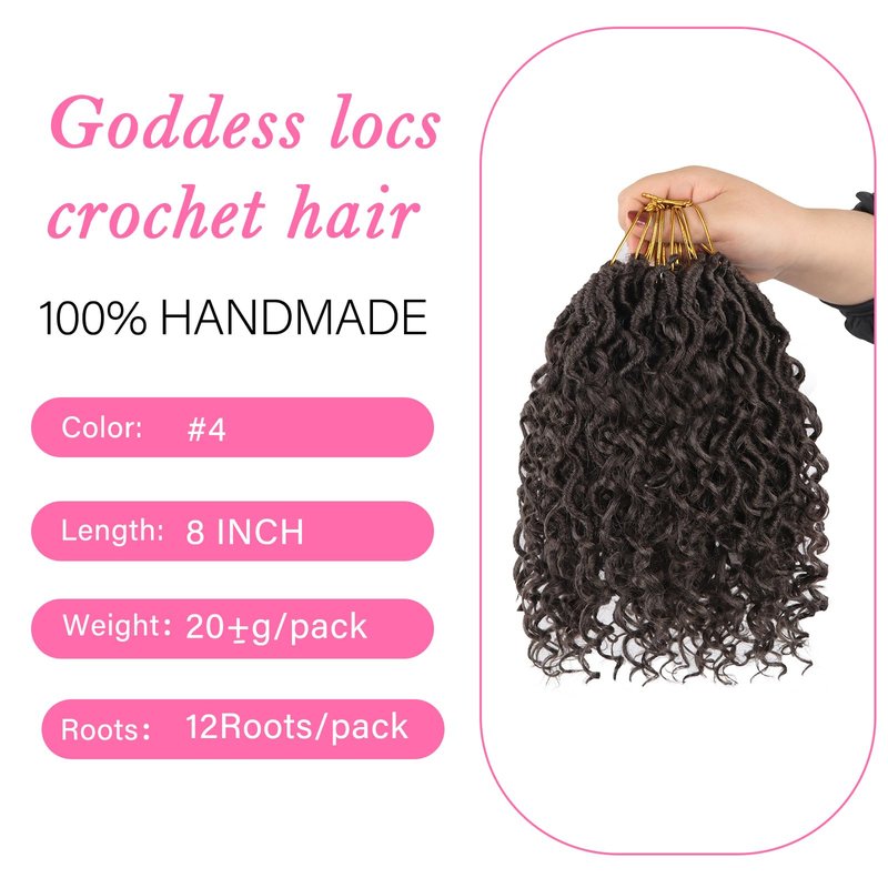 Sosihua Goddess locs crochet hair, 9 packs soft boho faux locs with curly ends bohemian crochet dreads for black women(8Inch,#4)