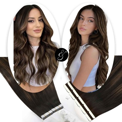 Tape Bundle Total 30 Pieces-Moresoo Tape in Hair Extensions Human Hair 20Pcs and Tape in Hair Extensions 10Pcs Balayage Darkest Brown Mix with Medium Brown (20pcs/50g+10pcs/25g) 20inch Bundle