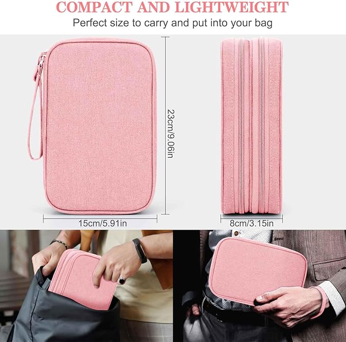 FYY Electronic Organizer, Large Travel Cable Organizer Bag Pouch Electronic Accessories Carry Case Portable Waterproof Double Layers All-in-One Storage Bag for Cable, Cord, Charger, Phone, Pink
