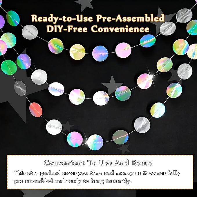 52 Feet Star Garland Banner Decorations for Party,Gold Star Hanging Bunting Banner Hanging Glitter Stars Garland Christmas Birthday Decorations (4 Pack Round)