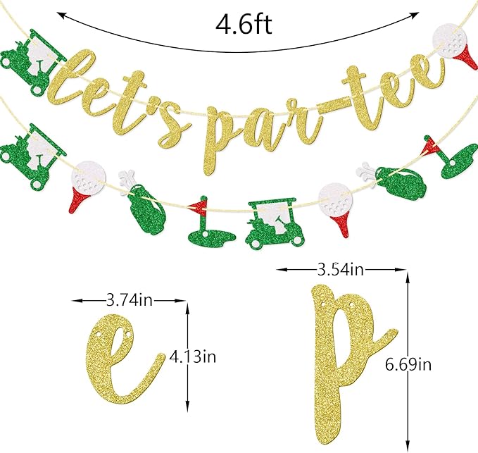 Little Man Let's Par-Tee Banner, Golf Themed Birthday Banner, Retirement Party Decor for Golf Lover, Golf Party Decorations, Gold Glitter