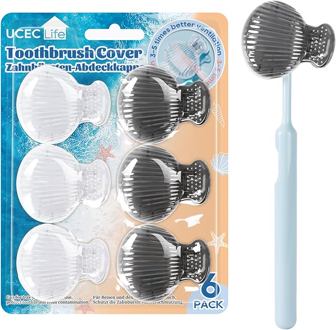 UCEC 6 Pack Travel Toothbrush Head Covers, Toothbrush Cover Cap Plastic Clip, Tooth Brush Cover for Travel, Camping, Bathroom, School, Business