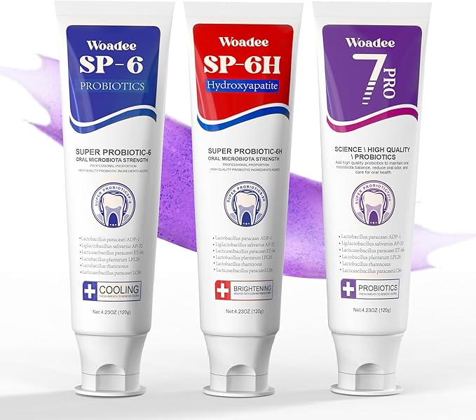 SP-6 Hydroxyapatite Toothpaste Set, 6 Probiotics for Whitening & Cooling Fresh Breath, 7- Pro Intense Whitening, Fluoride-Free, Safe for Enamel, Deep Brigthtening & Freshness (3 Tubes)