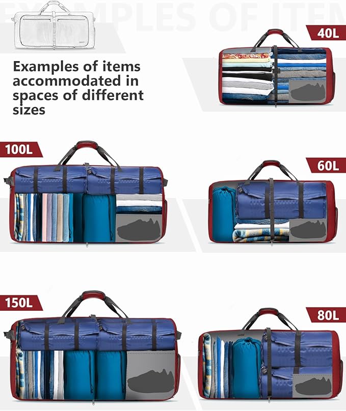 Gonex 40L 60L 80L 100L 150L Large Foldable Travel Duffle Bag with Shoes Compartment, Packable Lightweight Water Repellent Duffel Bag for Camping Gym Weekender Bag