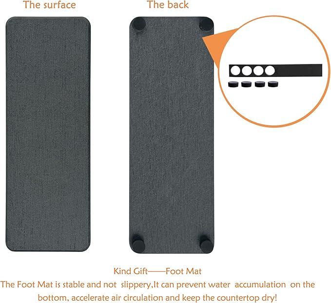 2 Pcs Water Absorbing Stone Trays, Kitchen/Bathroom Sink Soap Dish, Diatomite Tray Used for Hand Soap & Cosmetic Bottles in The Modern Home, 3.15" W x 8.7" L, Dark Gray