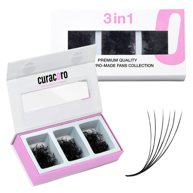 Curacoro Promade Mix 750 Fans - 10D 0.03 Lash Extensions, D Curl 16-17-18mm Mixed Length Handmade Volume Eyelashes, Long-Lasting Professional Lash Fans