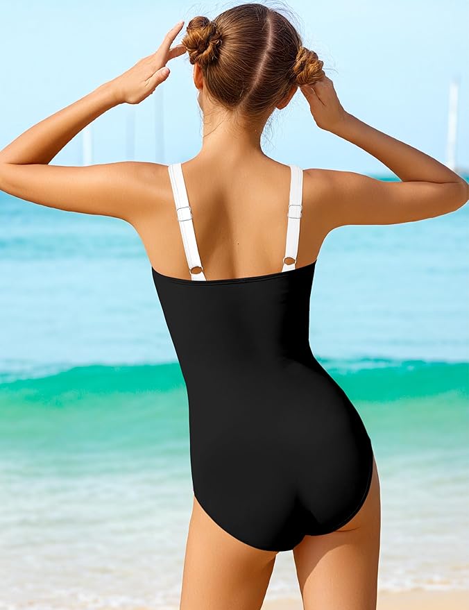 Girl Swimsuit One Piece Bathing Suit for Girls Solid Color Ruched Adjustable Straps Padded Swimwear 9-16y