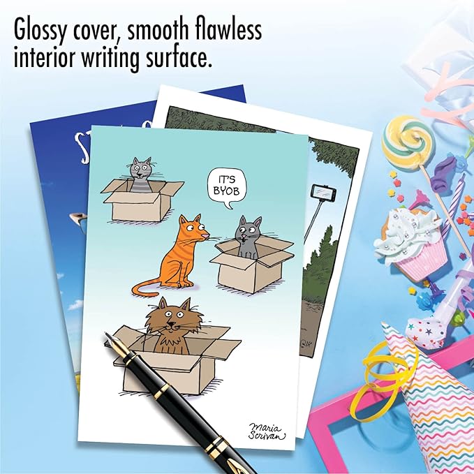 NobleWorks Assorted 3 Pack of Funny Feisty Animal Birthday Greeting Cards with 5 x 7 Inch Envelopes (3 Designs, 1 Each) Three's a Comedy VC9270BDG-C1x3