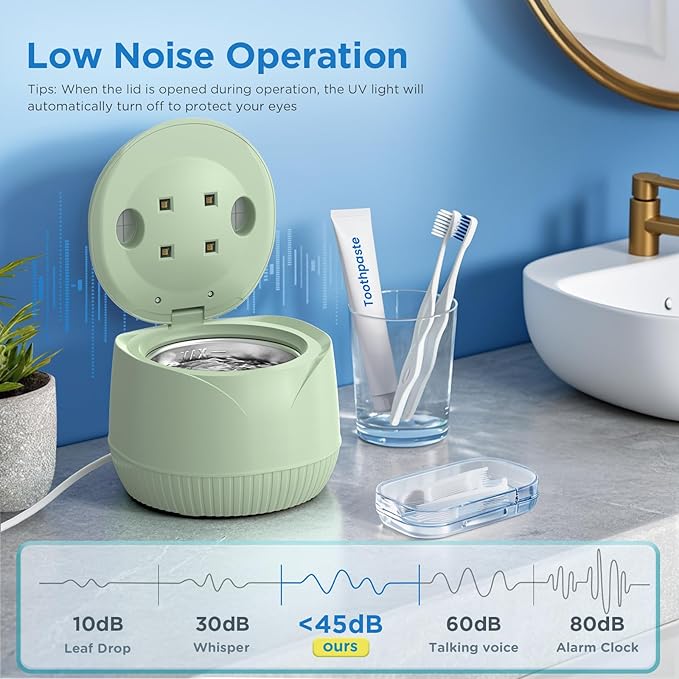 Dental Ultrasonic Retainer Cleaner Machine - Dental Cleaning Pod for Denture, Mouth Guard, Aligner, Night Guard, Braces, Toothbrush Heads, Jewelry, 45kHz Retainer Cleaner with Digital Timer & 200ML