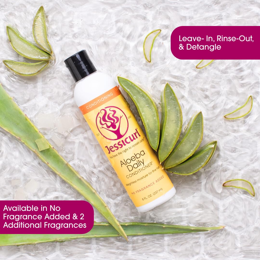 Jessicurl, Aloeba Daily Conditioner for Curly Hair, Citrus Lavender, 8 Fl oz. Leave in Conditioner and Hair Detangler for Fine Hair