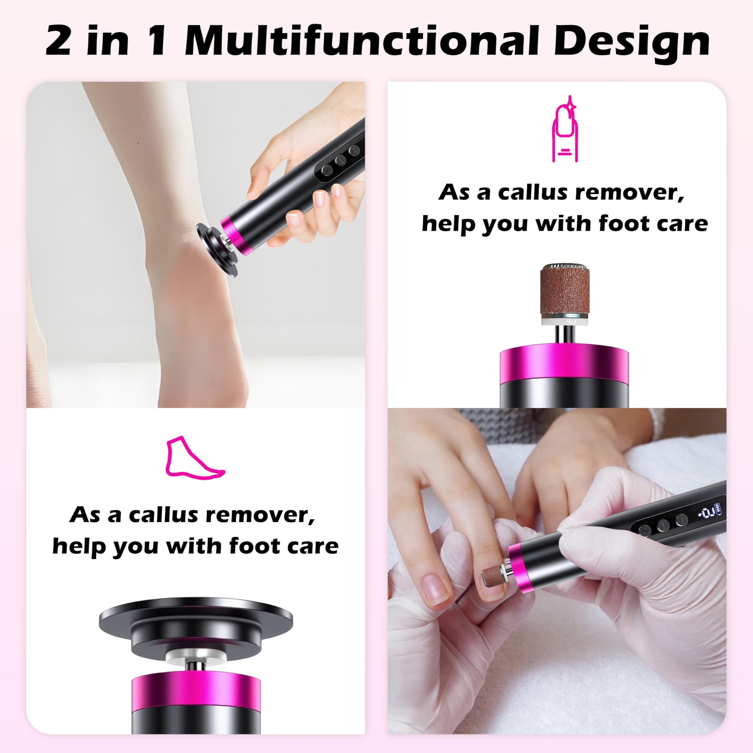 Electric Foot Callus Remover, LED Display Electric Foot File Tool for Dead Skin Professional Pedicure Machine with 9 Speeds and 30Pcs Sandpaper Discs Rechargeable Foot Scrubber