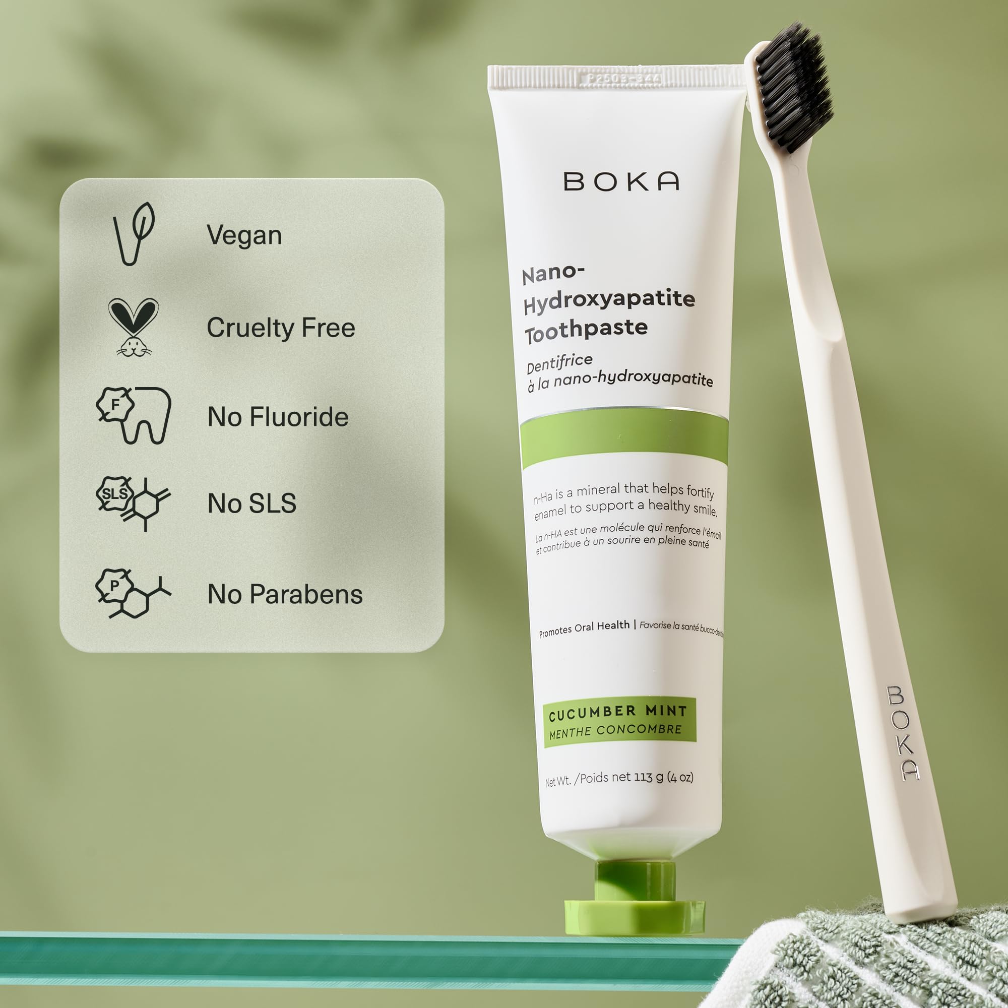 Boka Fluoride Free Toothpaste, Nano Hydroxyapatite Toothpaste, Appropriate for Sensitive Teeth - for Adult, Kids Oral Care - Cucumber Mint Flavor, 4 Fl Oz 3Pk