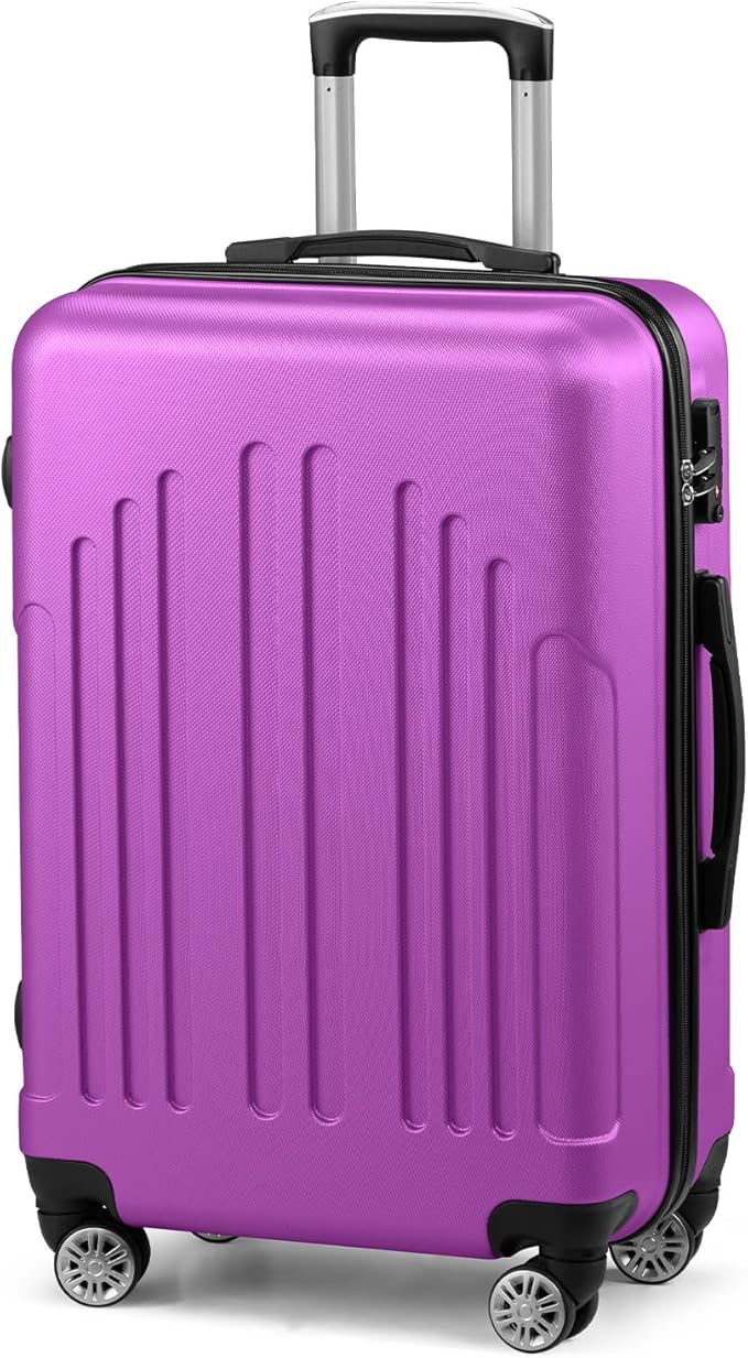 Karl home 24in Checked Luggage with TSA Lock, ABS Hardshell Check-in Suitcase with Spinner Wheels, Durable Medium Suitcase Rolling Luggage for Business Travel, Purple
