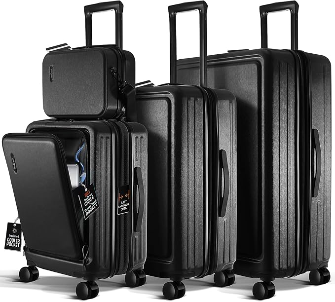 TRAVELARIM Hard Shell Luggage Sets with Spinner Wheels 4 Piece, Expandable Large Suitcases with TSA Lock, Travel Large Suitcase Set, Black Luggage Set