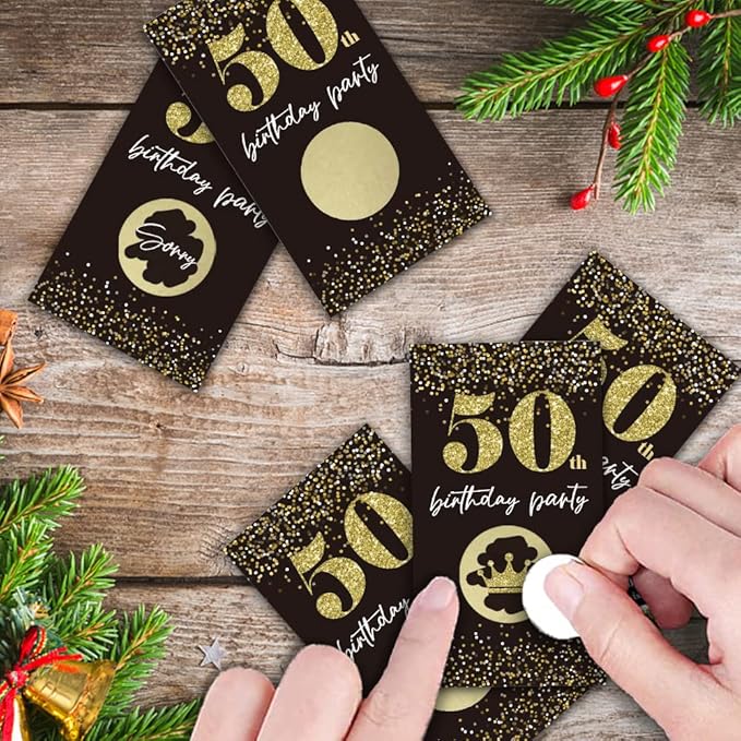 REWIDPARTY Black Gold 50th Birthday Party Scratch Off Game Cards（32 PCS） Cheers to 50 Years Party Supplies Happy 50th Birthday Party Scratch Cards Activity for Birthday Raffle Tickets Kids Adults