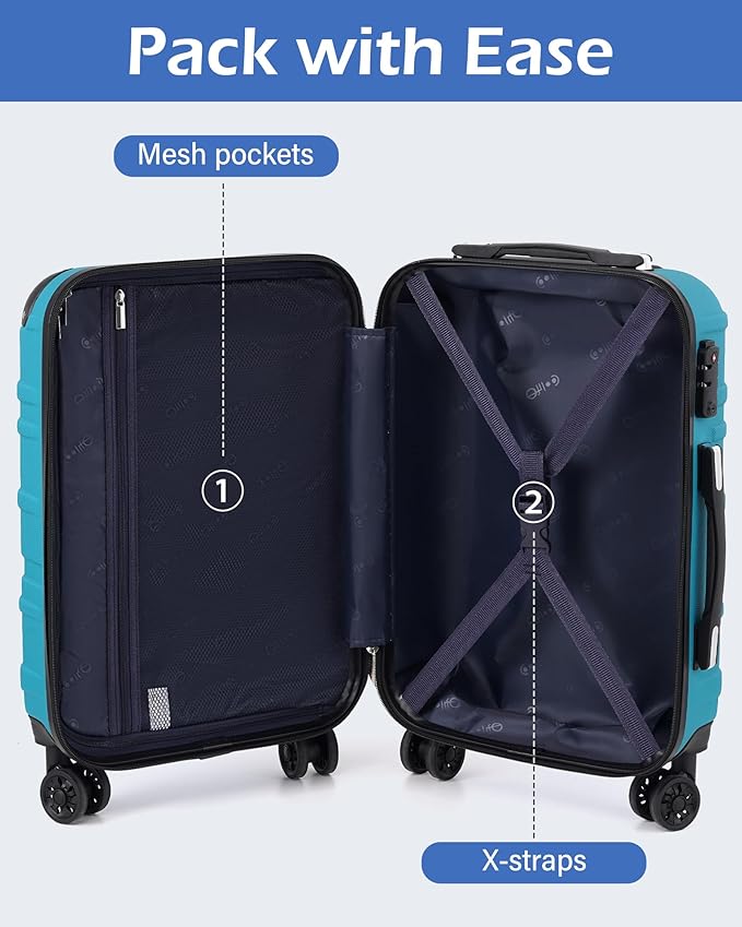 Coolife Hardside Luggage 3 Piece Set with TSA Lock, Spinner Wheels, Telescopic Handle, Lightweight Travel Suitcases (Grey, 3 piece set)