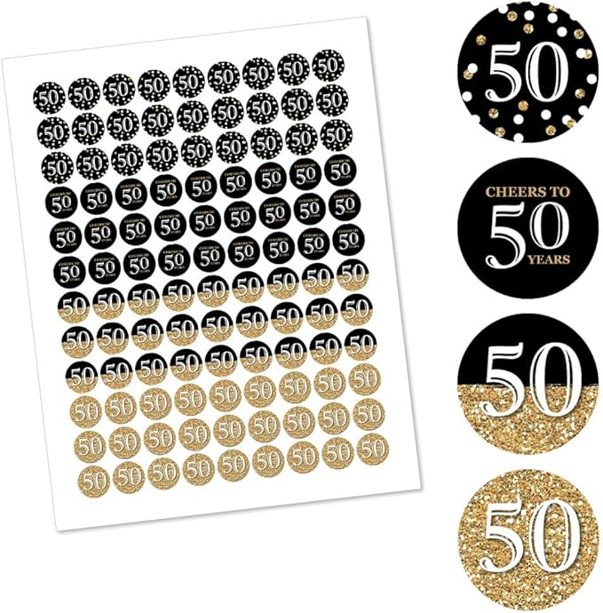 Big Dot of Happiness Adult 50th Birthday - Gold - Birthday Party Round Candy Sticker Favors - Labels Fit Chocolate Candy (1 Sheet of 108)