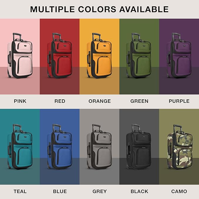 U.S. Traveler Rio Lightweight Softside Rolling Carry-on Suitcase, 2-Wheel Set, Camouflage