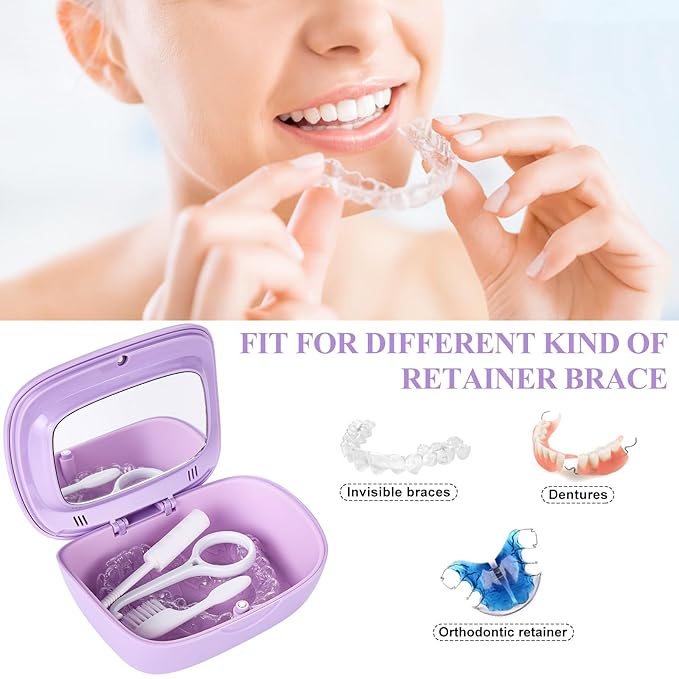 Double Layer Retainer Case With Mirror, Retainer Holder With Remover Tool And Cleaning Brush With Vent Holes Compatible With Aligner Case