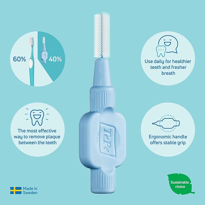 TePe Interdental Brush Extra Soft, Supersoft Dental Brush for Teeth Cleaning, Pack of 8, 0.45 mm, Extra-Small/Small Gaps, Orange, Size 1
