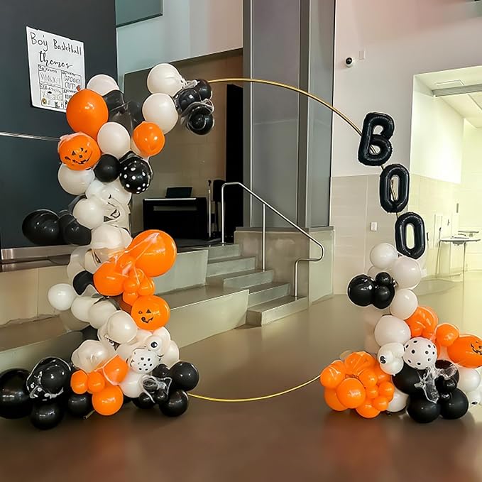 Halloween Balloons Decorations, Pumpkin Skull Balloon Black Orange White Balloon Garland Arch Kit Ghost Balloon for Scary Horror Outdoor Indoor Haunted Halloween Birthday Party Decoration Supplies
