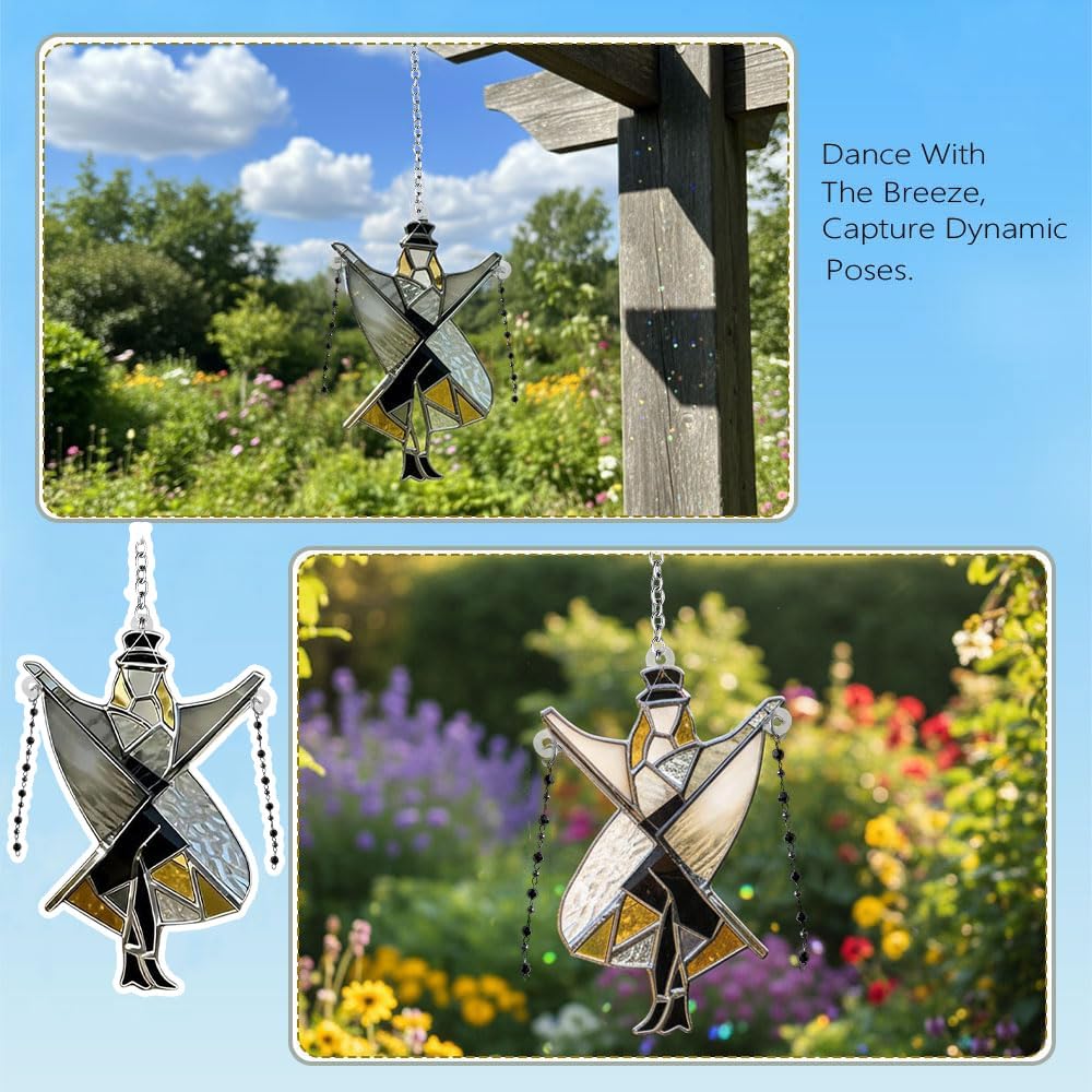 2026 New Dancing Lady Inspired Stained Glass Spinner, Stained Glass Wind Spinner, Sunlight Catcher, Self-Assembly Boho Hanging Decor,DIY Sunlight Catcher for Window, Garden, Porch (1Pcs)